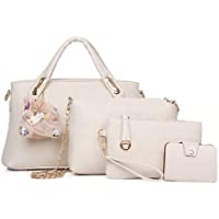  - Conjunto de bolsa de cuero de PU de 4 piezas con asa superior para mujer (bolsa grande- bolso- bandolera- tarjetero)